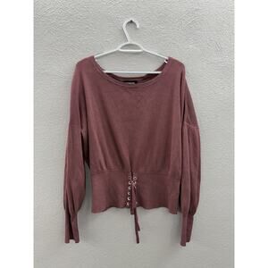 Express Womens Sweater Shirt Size Large Pink Long Sleeve Tie Detail Waist